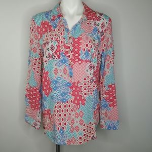 Talbots half button long sleeve multicolor top